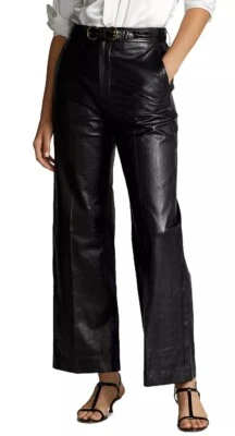 Polo Ralph Lauren Cropped Wide Leg Black Lamb Leather Pants Womens 8 10 - Image 1 of 4