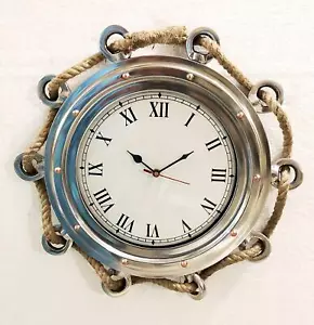 Antiguo reloj de pared náutico de 16" con cuerda de yute marino para barco decoración del hogar - Imagen 1 de 5