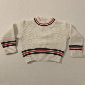 Vintage 50s Penneys Childrens Acrylic Knit Ringer Sweater White Red Black 1950s - Picture 1 of 12