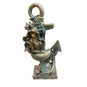 Coastal Bronze Colored Mermaid w/ Anchor Figurine - Picture 1 of 10