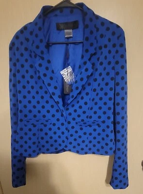 Blazer Kardashian Colección Cintura Mangas Largas Azul Grande Deportivo Polkadot Nuevo con Etiquetas Foto 1 de 4