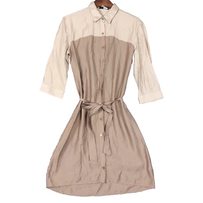 Vestido Camisa Mujer The Limited Mediano Marrón Tostado Manga 3/4 Cinturón Modesto Informal Foto 1 de 4