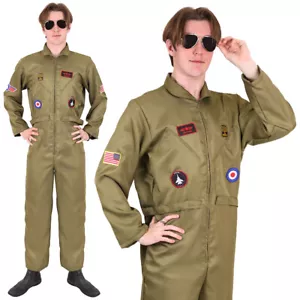ADULTS FIGHTER PILOT COSTUME UNIFORM 1980'S TOP FLIGHT FILM UNISEX FANCY DRESS - Picture 1 of 3