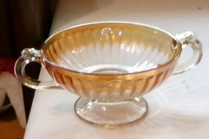 Vintage Imperial Iridescent Marigold Carnival Glass Handled Pedestal Bowl 5 1/4" - Picture 1 of 10
