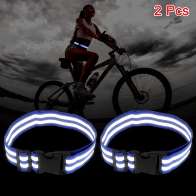 2件装蓝色反光腰带适用于腰部高能见度自行车骑行反射器 — 第 1/4 张图片