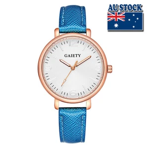 Fashion Blue Leather Steel White Dial Quartz Watch Women Lady Wrist Watch - Picture 1 of 5