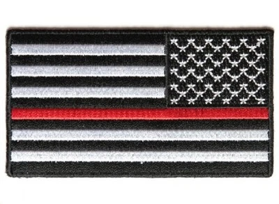 LÍNEA ROJA INVERTIDA Bandera Americana 3.5" x 2" Hierro en Parche (4450) Bombero (B34) Foto 1 de 2