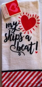Valentines day Kitchen Towel Stripe My Heart Skips A Beat Cotton Gift - Picture 1 of 1