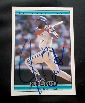 Tarjeta de béisbol Donruss 1992 autografiada por Joe Carter Toronto Blue Jays Star Foto 1 de 2
