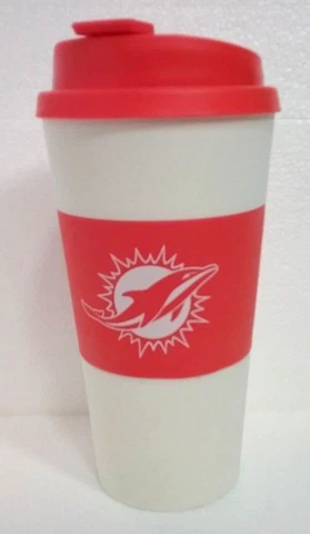MIAMI DOLPHINS 16 OZ. RUBBER SLEEVED TRAVEL TUMBLER MUG CUP SEALING LID/TOP Cover