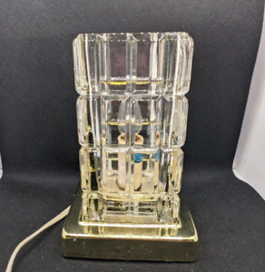 Vintage Crystal Gilbert Square Cut Block Clear and Gold Art Deco Lamp - works!