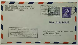 1946 Belgium First Flight Pan American Brussels to Vienna Austria Airmail Cover - Picture 1 of 2