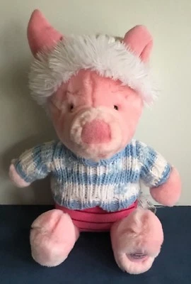 Disney Store Exclusive Sweater PIGLET Plush White Knit Cap Snowflakes Winnie  - Image 1 of 4