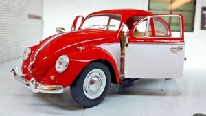 VW Beetle Red 1967 1500 Car White 1:24 Scale Diecast Detailed Model 110364 - Picture 1 of 7