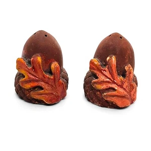 Vintage Chalkware Salt and Pepper Shakers Brown Matte Acorn with Maple Leaf   - Picture 1 of 10