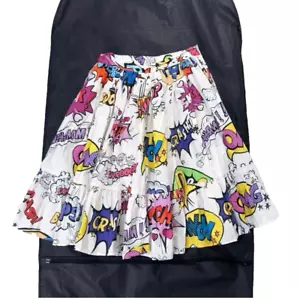 DOLCE & GABBANA D&G flare comic motif Skirt Women Size 11 / 12 White Rare - Picture 1 of 14