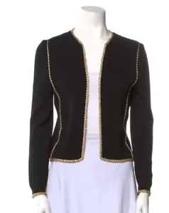 St. John By Marie black open knit cardigan with braid gold embellishments Sz S - Picture 1 of 6