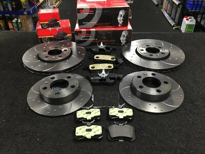 FOR MINI HATCH COOPER 1.6D R56 FRONT REAR BREMBO DRILL GROOVED DISCS MINTEX PADS - Image 1 of 3