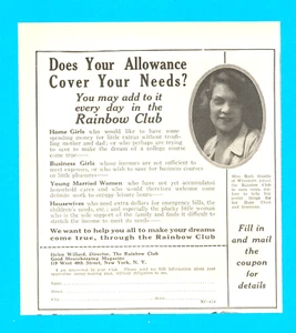 1926 Women earn extra money to add to allowance PRINT AD Rainbow Club make cash - Picture 1 of 3