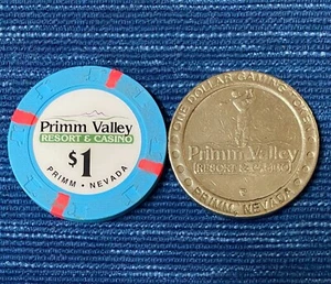 Vtg Primm Valley Resort Casino Pair $1 Slot Gaming Chip Token Nevada Clay 998A - Picture 1 of 2