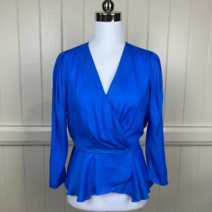 Sheike NWT Top Women's Size 8 Blue 3/4 Sleeve Crossover Wrap Business Work - Picture 1 of 13