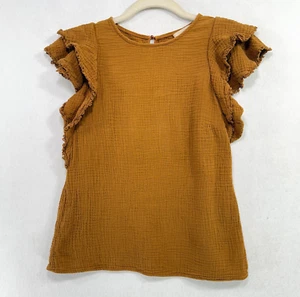 Sezane Top Damen 34/US 2 Cafe Braun Ester Rüschenärmel 100% Baumwolle Gaze Boho - Bild 1 von 10