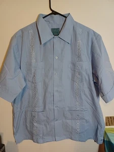 Hellblaues Tropicool Kurzarmhemd Cuban Guayabera Knopfleiste Größe L - Bild 1 von 8