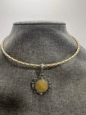 Retired Shocker Necklace By Lia Sophia Yellow Tone Pendant Signed  - Image 1 of 2