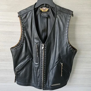 Gilet Harley-Davidson uomo borchiato pelle nero motociclista full zip taglia XL - Foto 1 di 15
