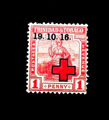 Марка Тринидада и Тобаго - 1917 Красный Крест надпечатка полу почтовая Sn B3 MHR 55 - Изображение 1 из 2