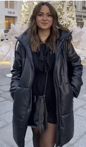 Zara Black Faux Leather Puffer Coat. NWOT. Size Small - Picture 1 of 11