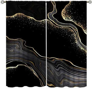 Schwarz Gold Marmor Vorhänge Moderne Abstrakte Kunst Digitale Blumenillustration Wi... - Bild 1 von 7