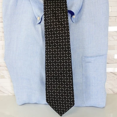 ATELIER 365 Neck Tie Mens Black Simple Polka Dot Silk Micro Repeat Skinny Modern - Image 1 of 4