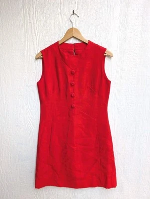 Vintage Leslie Fay Original Union Made Sleeveless Red Dress With Pockets  - Image 1 of 4