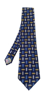 Gravata masculina TURNBULL ASSER azul toda de seda com padrão geométrico M EM Inglaterra EX CON - Imagem 1 de 4