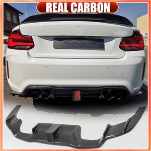 Real Carbon Rear Bumper Diffuser Lip W/Brake Light For BMW F87 M2 M2C Coupe 16+ - Picture 1 of 15