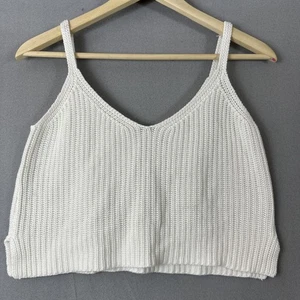 White knit tank top size small deep V neck Crochet Top Crop Top - Picture 1 of 9