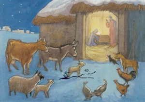 Postkarte: Molly Brett - Tiere sehen zu Maria und Joseph - Bild 1 von 1