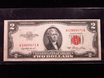 USA $2 1963 A15855471A # UNITED STATES Note RED Seal Jefferson Dollars Money - Image 1 of 3