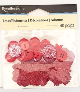 Recollections Red Buttons & Glitter Shapes Embellishments - 40 pcs - Picture 1 of 2