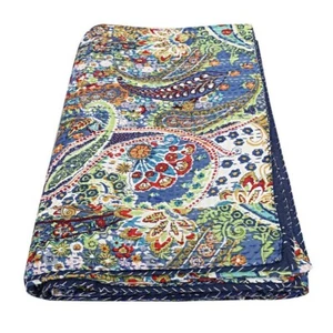 King Size Kantha Quilt Handmade Vintage Blanket Cotton Bedspreads Coverlet Quilt - Picture 1 of 6