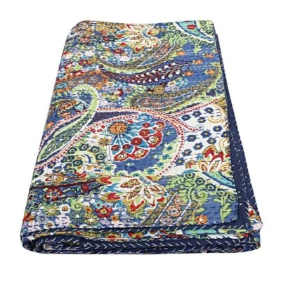 King Size Kantha Quilt Handmade Vintage Blanket Cotton Bedspreads Coverlet Quilt - Image 1 of 4