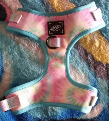 SASSY WOOF Medium Soft Cushioned Dog Harness Pink and Blue Tie Dye - Image 1 of 3