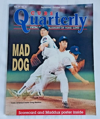 Greg Maddux Cubs Quarterly 1991 Issue Chicago Cubs Mad Dog Includes POSTER RARE - Image 1 of 2