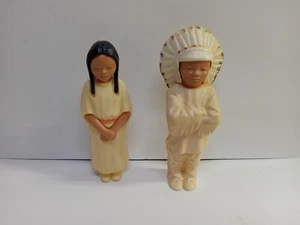 Vintage 1950's Celluloid Native American Figures~ Indian Chief And Young Girl~ - Picture 1 of 5