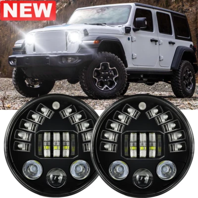 For Jeep CJ7 1976-1987 Pair 7" inch Round LED Headlights DRL - Image 1 of 4