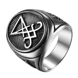Satan Stainless Steel Ring for Men Baphomet Lucifer Symbolism Occult Talisman - Picture 1 of 7
