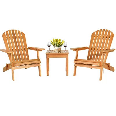 3er Set Klappbar Adirondack Stühle mit Tisch Eukalyptusholz, Gartensessel - Bild 1 von 4