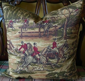 Ralph Lauren New Leighton Hunt Pillow Cover Horses Hunting Scenes Equestrian - Picture 1 of 9