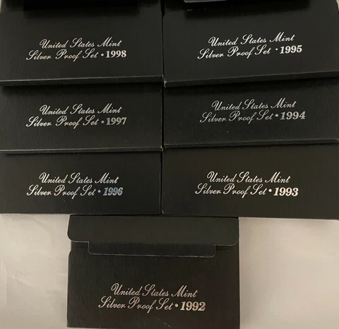 1992 to 1998 US Mint Silver Proof Sets in OGP with COA: Complete Run of 7 Sets Cover